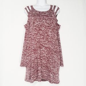 UMGEE Burgundy Marled Print Sweater Dress Ladder Sleeve Stretchy Dress Small NWT
